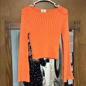 Orange Ribbed Knit Top